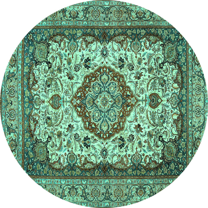 Round Medallion Turquoise Traditional Rug, tr384turq