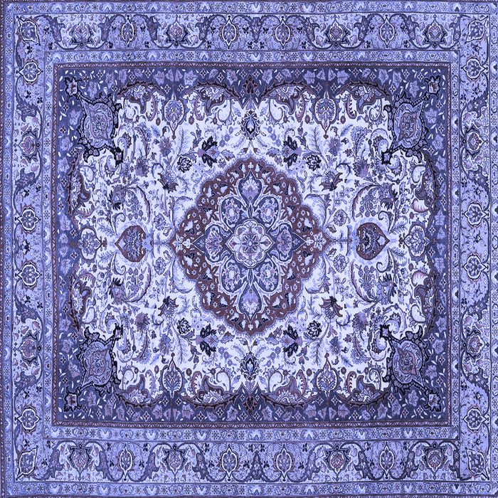 Square Machine Washable Medallion Blue Traditional Rug, wshtr384blu