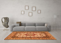 Machine Washable Medallion Orange Traditional Rug, wshtr384org