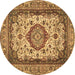 Round Medallion Brown Traditional Rug, tr384brn