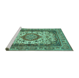 Sideview of Machine Washable Medallion Turquoise Traditional Area Rugs, wshtr384turq