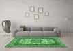 Machine Washable Medallion Emerald Green Traditional Area Rugs in a Living Room,, wshtr384emgrn