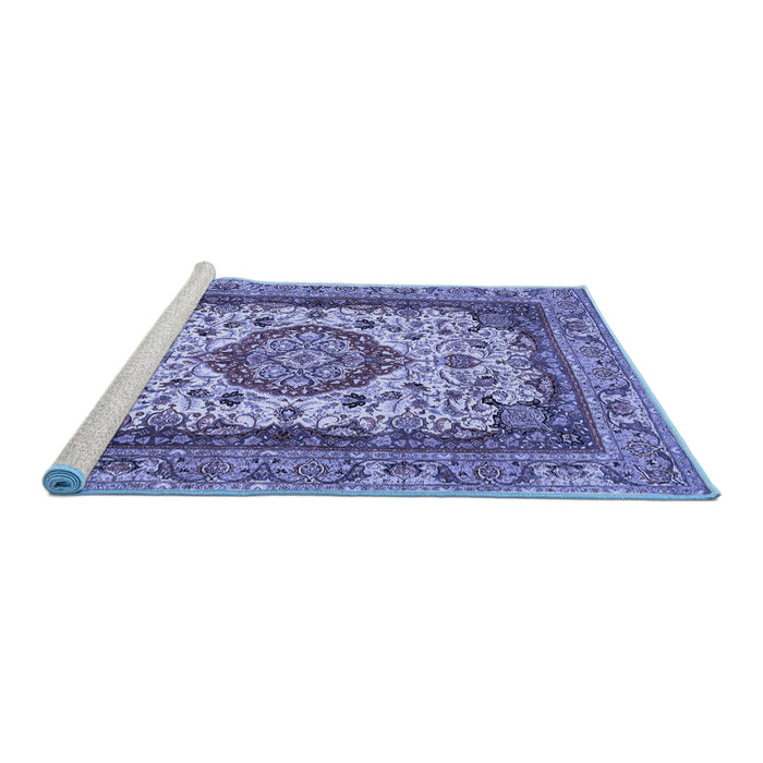 Sideview of Machine Washable Medallion Blue Traditional Rug, wshtr384blu