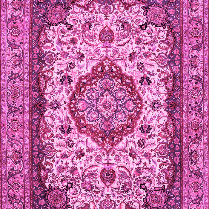 Machine Washable Medallion Pink Traditional Rug, wshtr384pnk