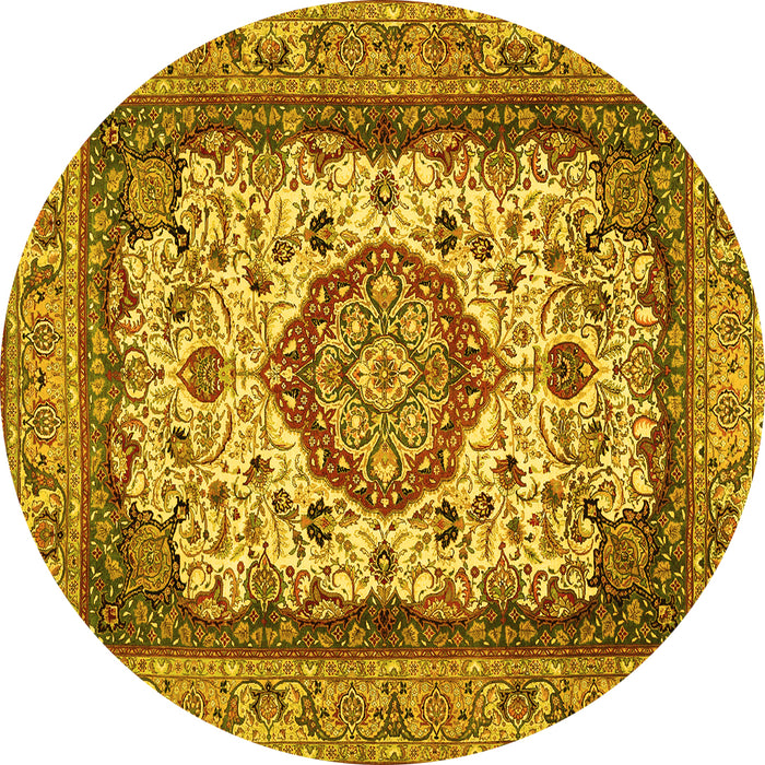 Round Medallion Yellow Traditional Rug, tr384yw