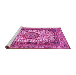 Sideview of Machine Washable Medallion Pink Traditional Rug, wshtr384pnk