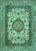 Machine Washable Medallion Turquoise Traditional Area Rugs, wshtr384turq