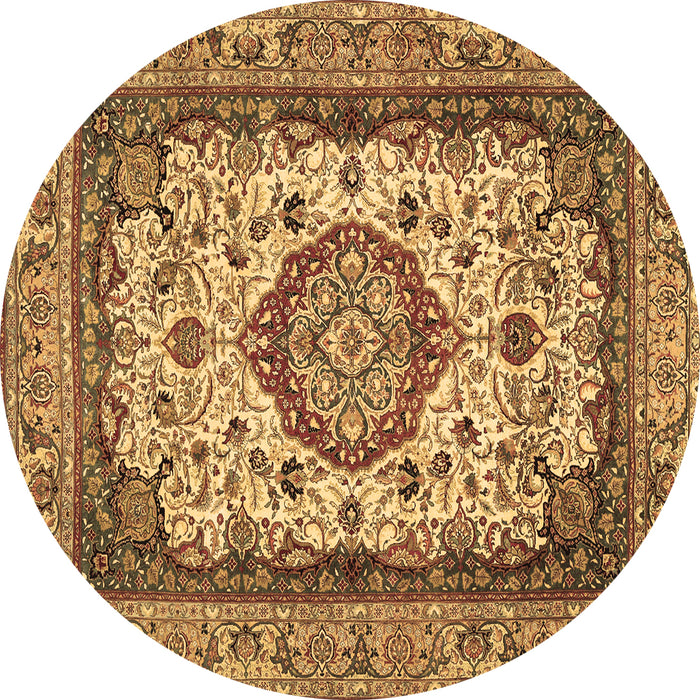 Round Machine Washable Medallion Brown Traditional Rug, wshtr384brn