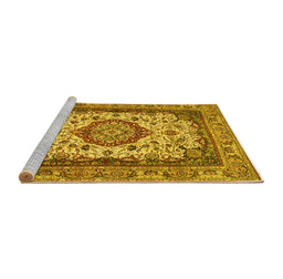 Sideview of Machine Washable Medallion Yellow Traditional Rug, wshtr384yw
