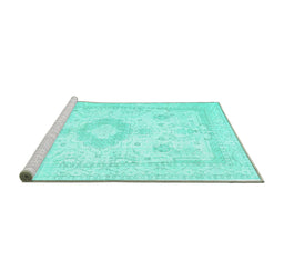 Sideview of Machine Washable Persian Turquoise Traditional Area Rugs, wshtr3850turq