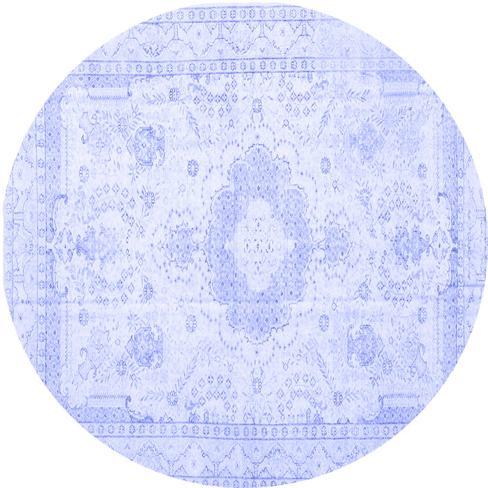 Round Machine Washable Persian Blue Traditional Rug, wshtr3850blu