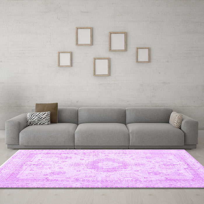 Machine Washable Persian Purple Traditional Area Rugs in a Living Room, wshtr3850pur