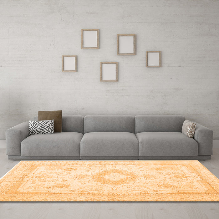 Machine Washable Persian Orange Traditional Area Rugs in a Living Room, wshtr3850org