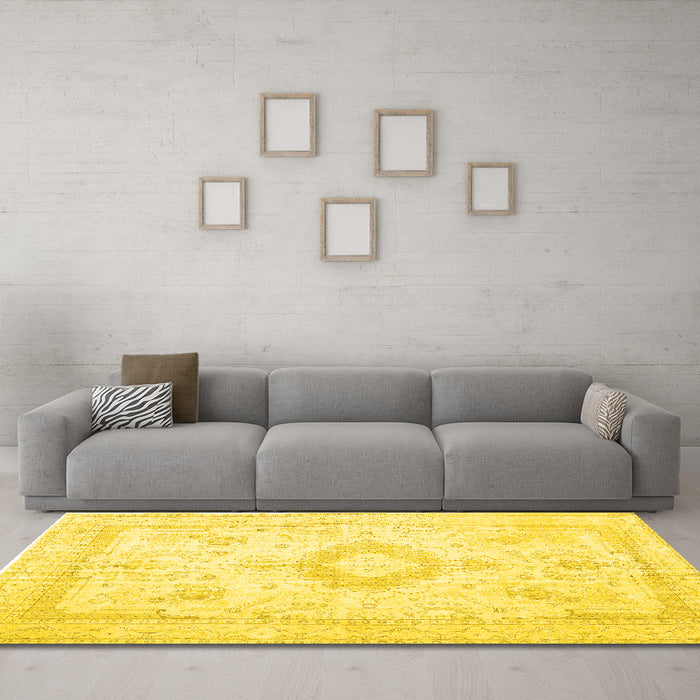Machine Washable Persian Yellow Traditional Rug in a Living Room, wshtr3850yw
