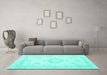 Machine Washable Persian Turquoise Traditional Area Rugs in a Living Room,, wshtr3850turq