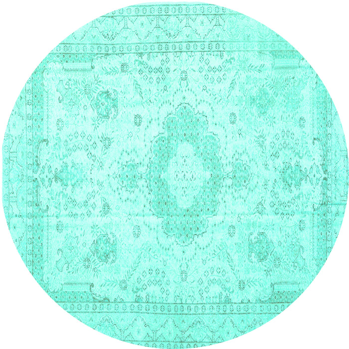 Round Machine Washable Persian Turquoise Traditional Area Rugs, wshtr3850turq