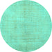 Round Machine Washable Persian Turquoise Traditional Area Rugs, wshtr3851turq