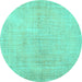 Round Persian Turquoise Traditional Rug, tr3851turq