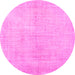 Round Machine Washable Persian Pink Traditional Rug, wshtr3851pnk