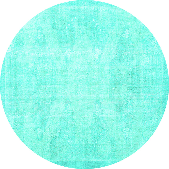 Round Persian Turquoise Traditional Rug, tr3852turq