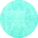 Round Persian Turquoise Traditional Rug, tr3852turq