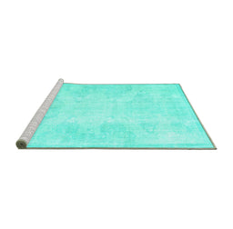 Sideview of Machine Washable Persian Turquoise Traditional Area Rugs, wshtr3852turq