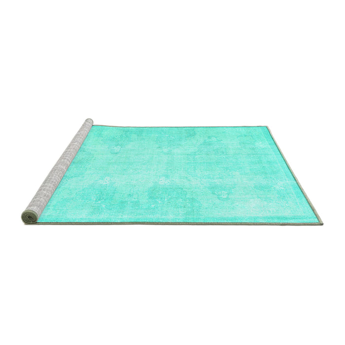Sideview of Machine Washable Persian Turquoise Traditional Area Rugs, wshtr3852turq