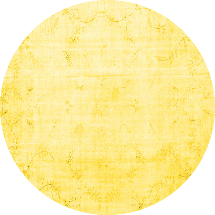Round Machine Washable Persian Yellow Traditional Rug, wshtr3853yw