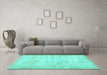 Machine Washable Persian Turquoise Traditional Area Rugs in a Living Room,, wshtr3854turq