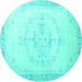 Round Machine Washable Persian Turquoise Traditional Area Rugs, wshtr3856turq