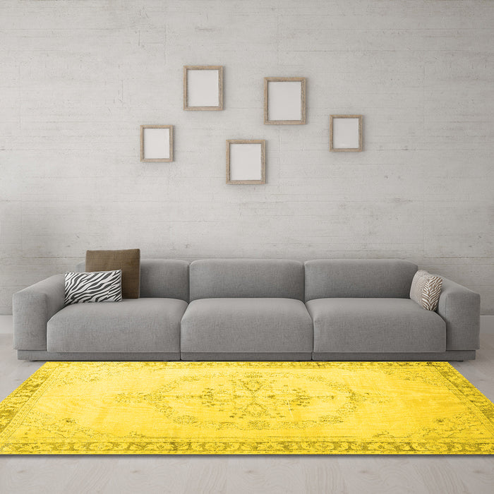 Machine Washable Persian Yellow Traditional Rug in a Living Room, wshtr3856yw