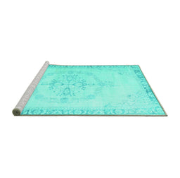 Sideview of Machine Washable Persian Turquoise Traditional Area Rugs, wshtr3856turq