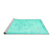 Sideview of Machine Washable Persian Turquoise Traditional Area Rugs, wshtr3856turq