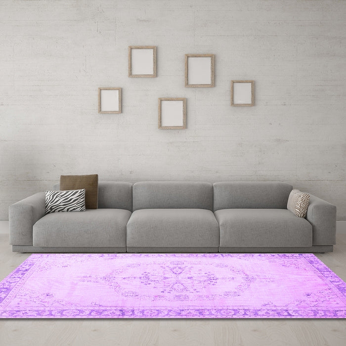 Machine Washable Persian Purple Traditional Area Rugs in a Living Room, wshtr3856pur