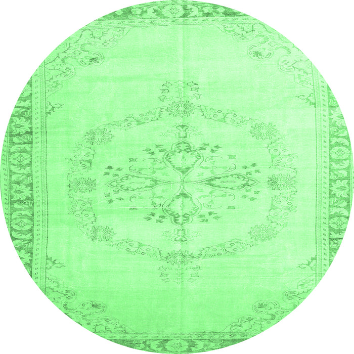 Round Machine Washable Persian Emerald Green Traditional Area Rugs, wshtr3856emgrn