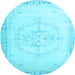 Round Machine Washable Persian Light Blue Traditional Rug, wshtr3856lblu