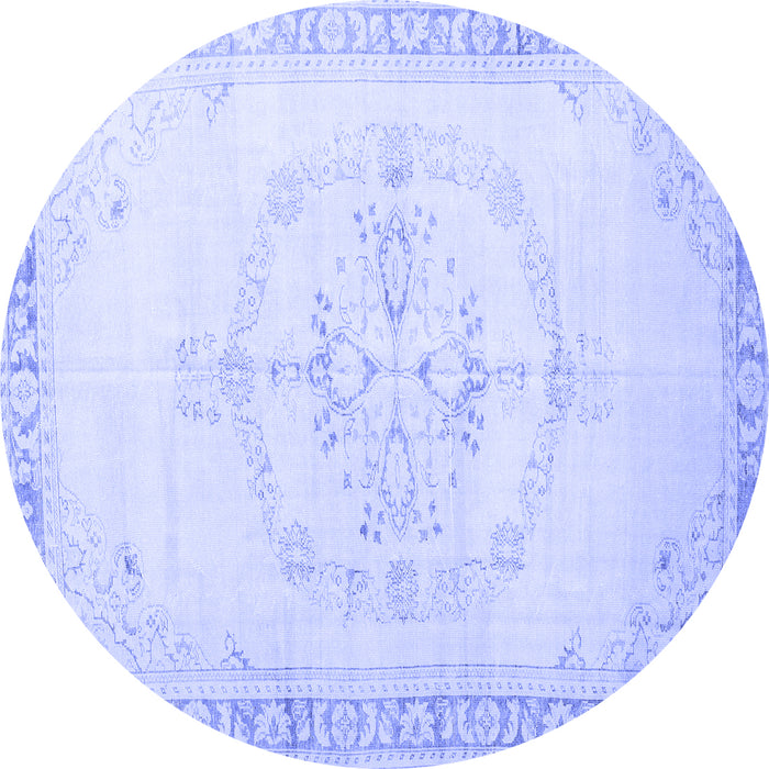 Round Machine Washable Persian Blue Traditional Rug, wshtr3856blu