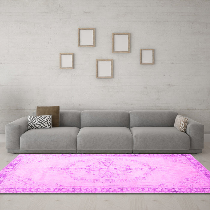 Machine Washable Persian Pink Traditional Rug in a Living Room, wshtr3856pnk