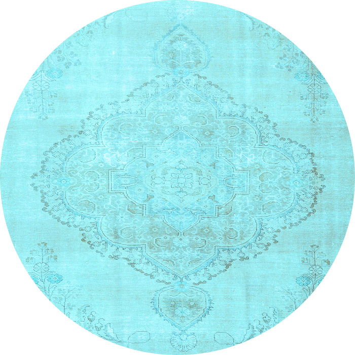 Round Machine Washable Persian Light Blue Traditional Rug, wshtr3857lblu