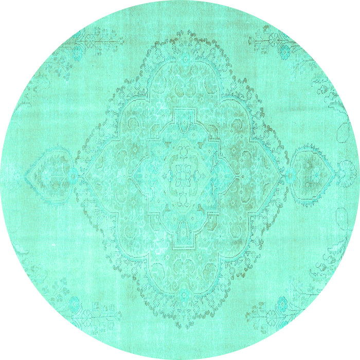 Round Persian Turquoise Traditional Rug, tr3857turq