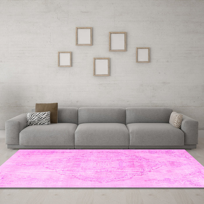 Machine Washable Persian Pink Traditional Rug in a Living Room, wshtr3857pnk