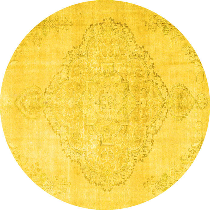 Round Persian Yellow Traditional Rug, tr3857yw