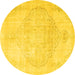 Round Machine Washable Persian Yellow Traditional Rug, wshtr3857yw