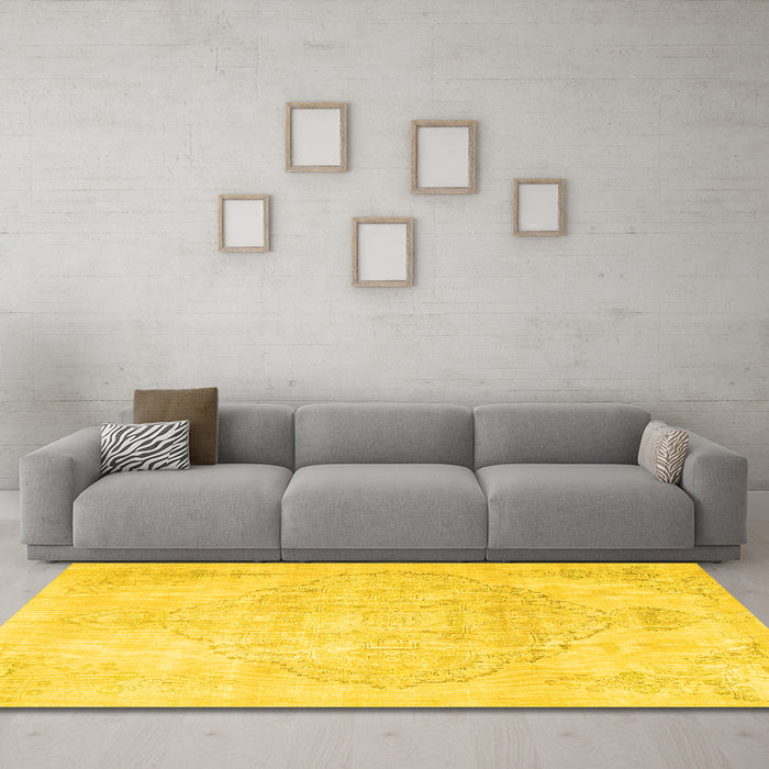 Machine Washable Persian Yellow Traditional Rug in a Living Room, wshtr3857yw