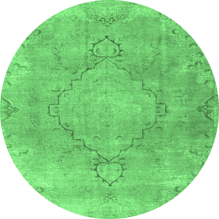 Round Machine Washable Persian Emerald Green Traditional Area Rugs, wshtr3858emgrn