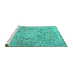 Sideview of Machine Washable Persian Turquoise Traditional Area Rugs, wshtr3858turq