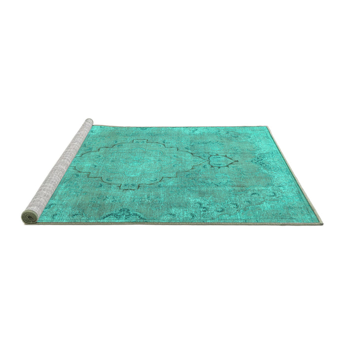 Sideview of Machine Washable Persian Turquoise Traditional Area Rugs, wshtr3858turq