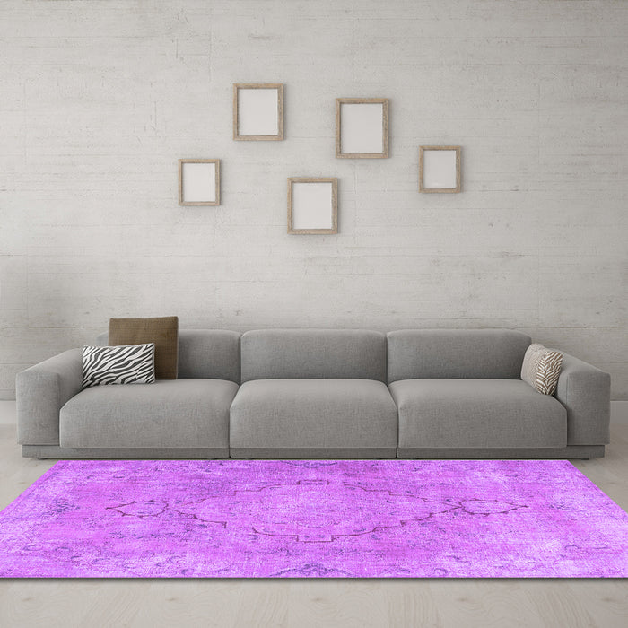 Machine Washable Persian Purple Traditional Area Rugs in a Living Room, wshtr3858pur