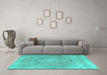 Machine Washable Persian Turquoise Traditional Area Rugs in a Living Room,, wshtr3858turq