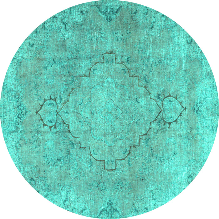 Round Machine Washable Persian Turquoise Traditional Area Rugs, wshtr3858turq